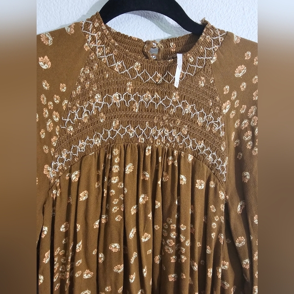 Free People Top XS Brown Flowers In Her Hair Boho Tunic - Picture 6 of 11
